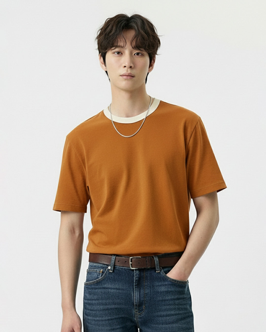 Men Duotone Ribbed Collar Tee