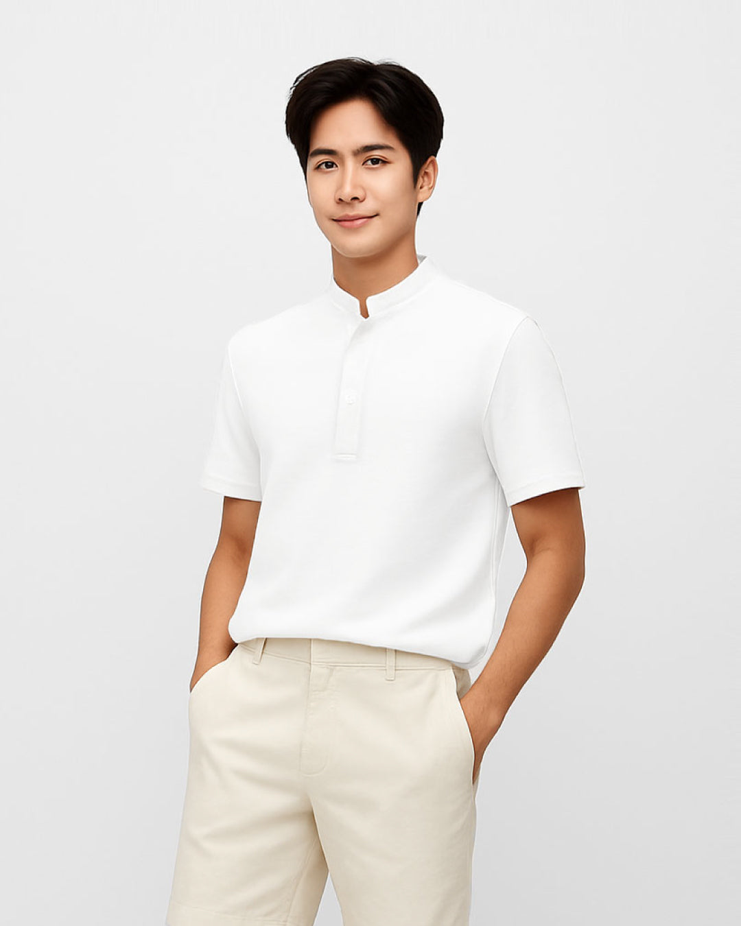 Men Mandarin Collar Slim Fit Polo Tee