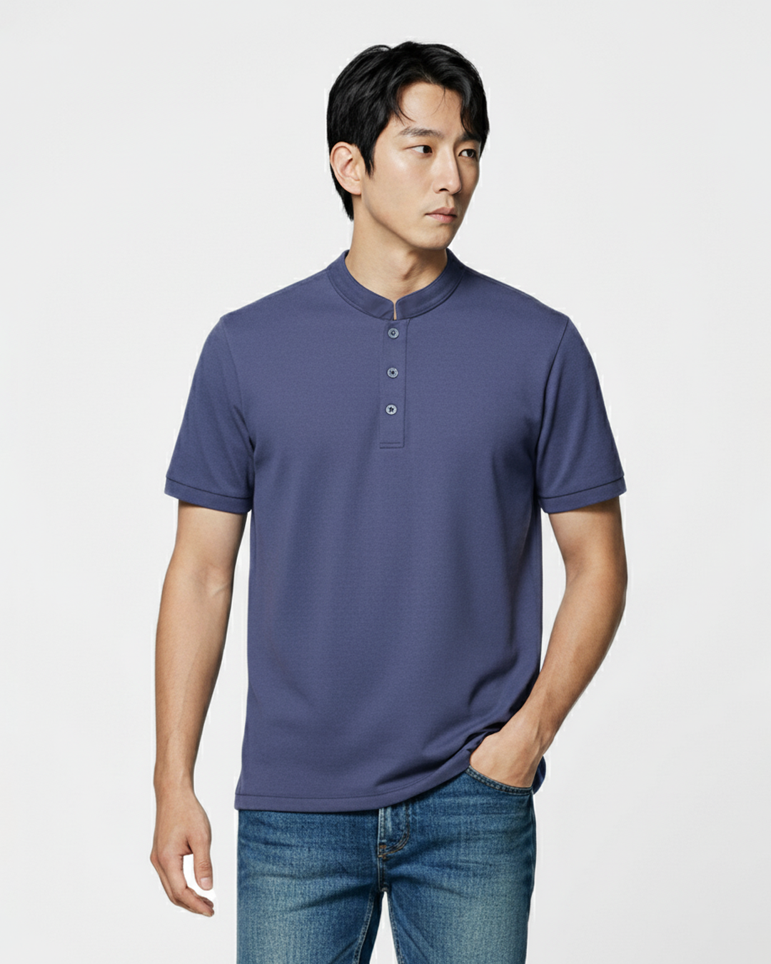 Men Sleek Fit Mandarin Collar Tee