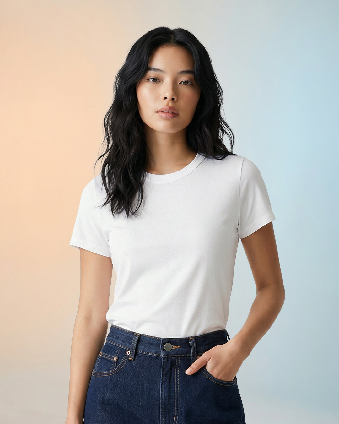 Women Premium Weight Cotton Crew Neck Tee (Essential)