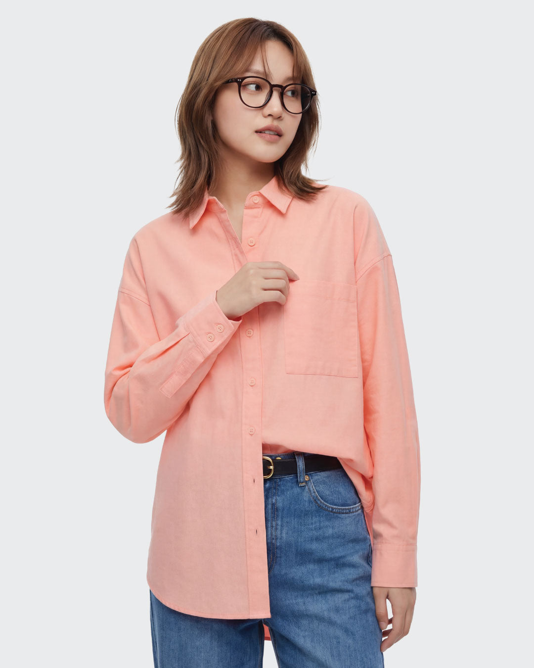 Women Long Sleeve Oxford Oversized Shirt