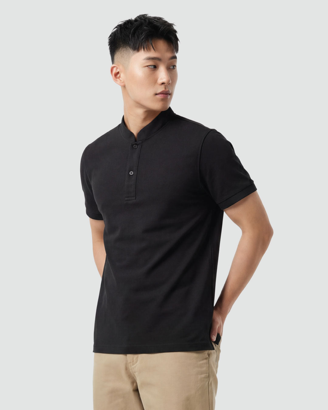 Men Mandarin Collar Slim Fit Polo Tee