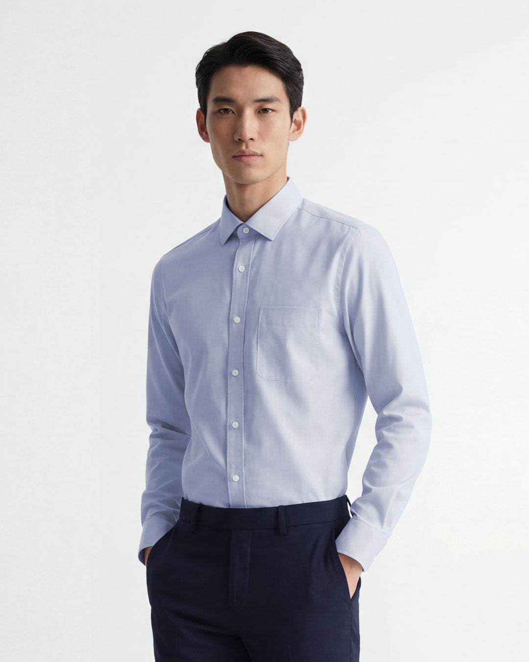 Men Slim Fit Long Sleeve Formal Pocket Shirt