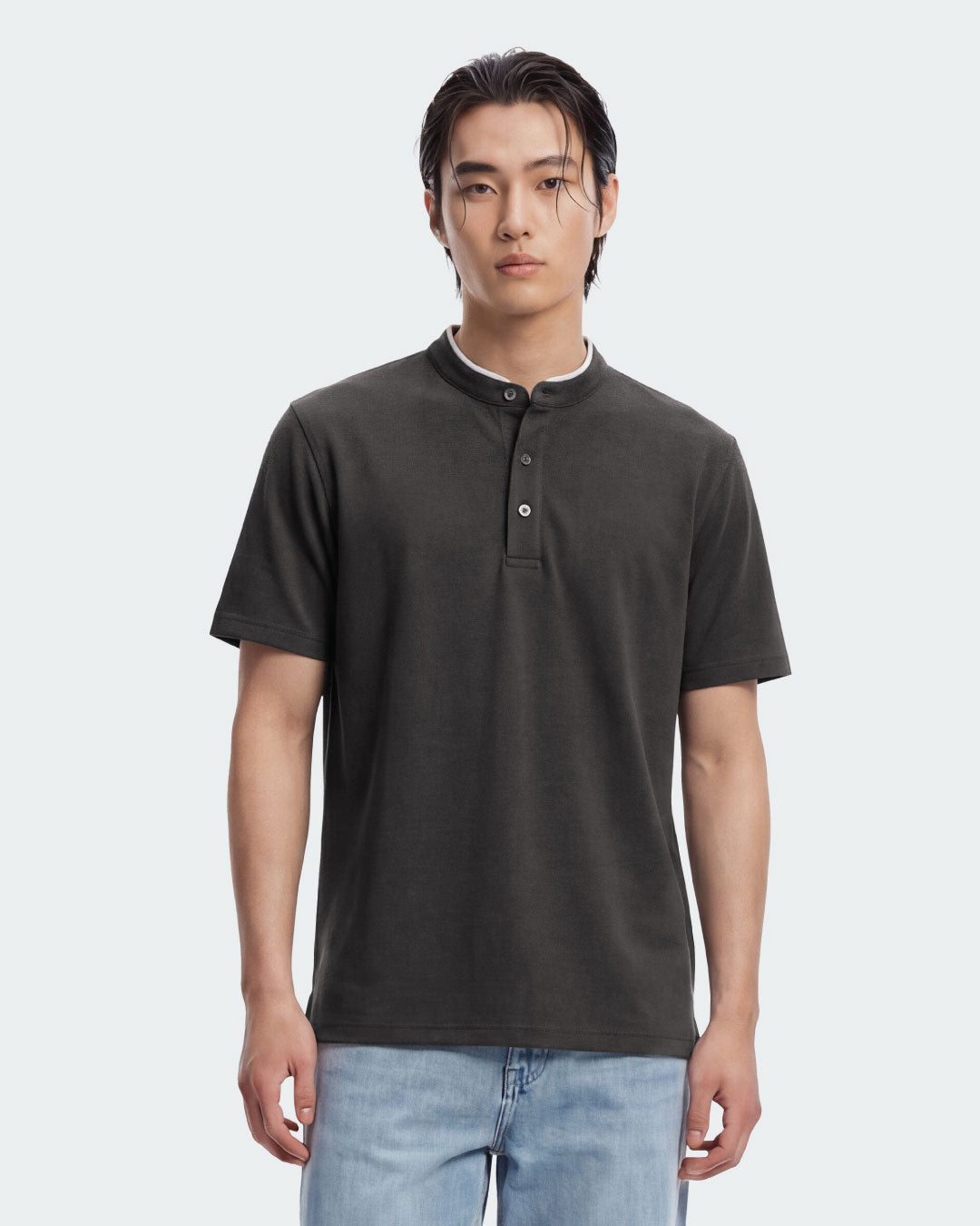 Men Slim Fit Contrast Mandarin Collar Tee