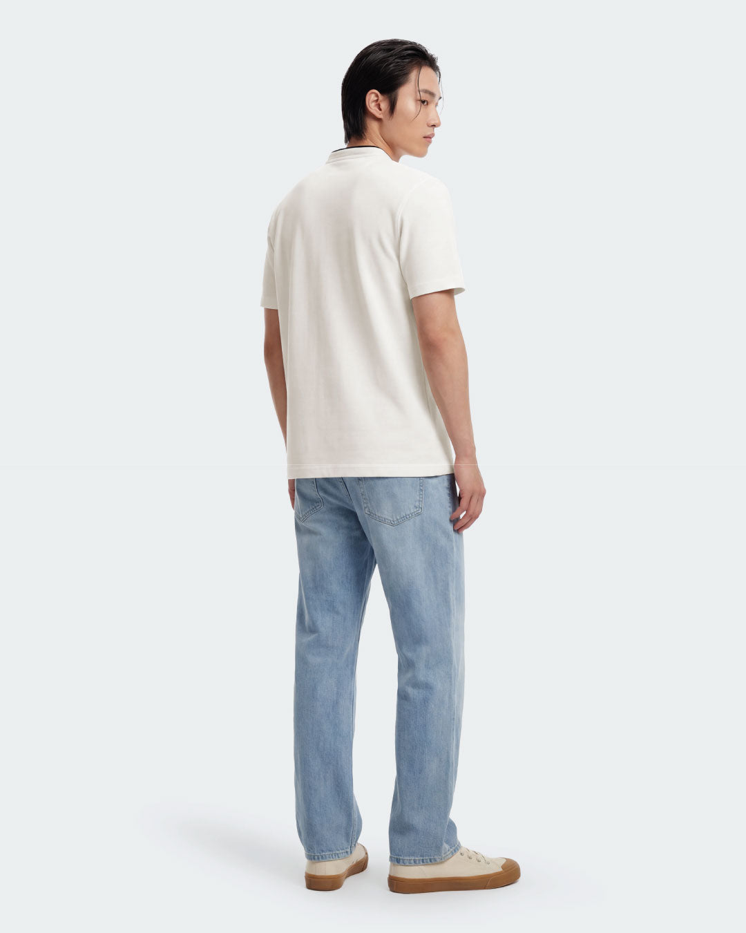 Men Slim Fit Contrast Mandarin Collar Tee