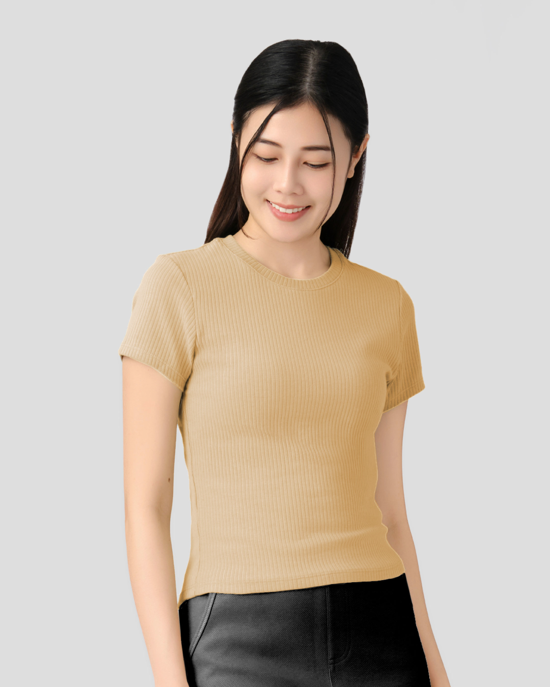 Women Round Neck Ribbed Top
