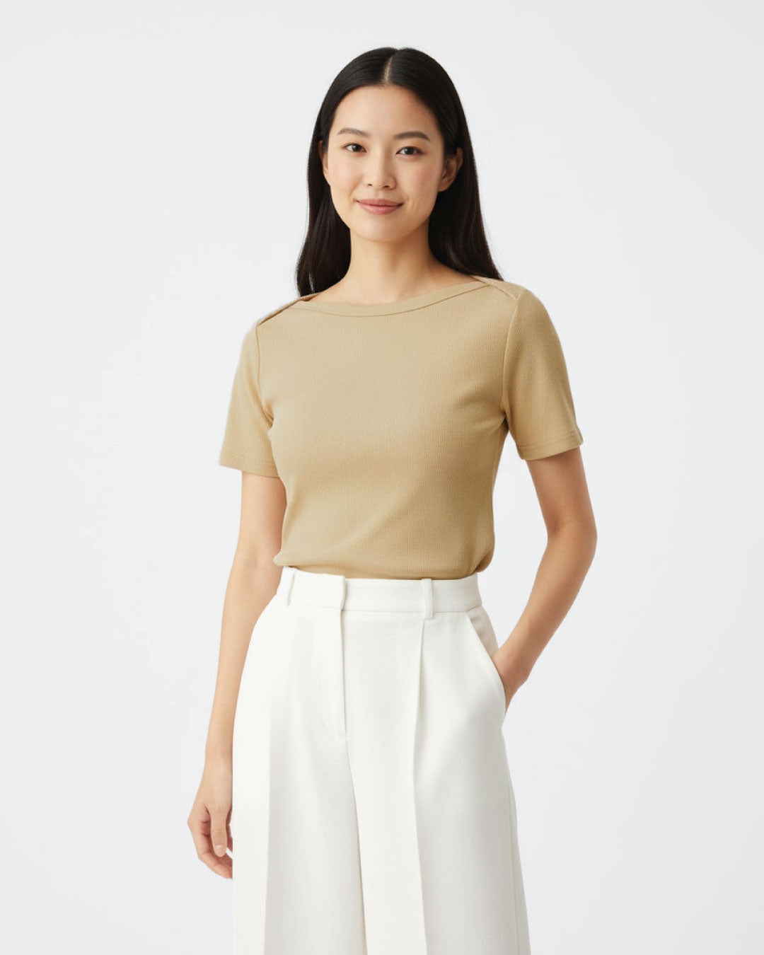 Women Boat Neck Ribbed Top