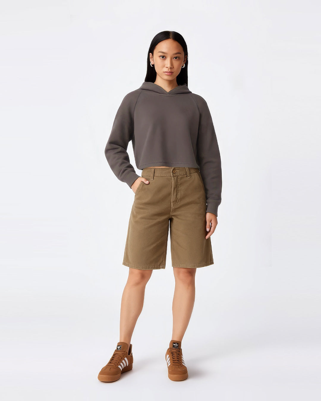 Women Long Sleeve Cropped Hoodie Pullover