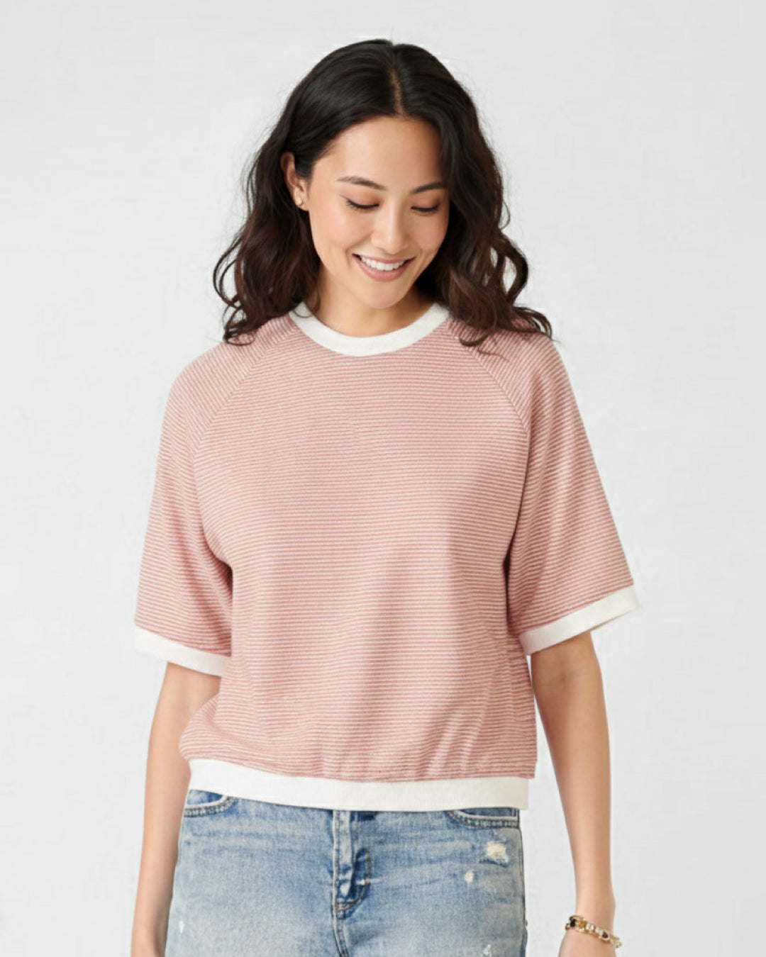 Women Raglan Sleeve Stripes Top