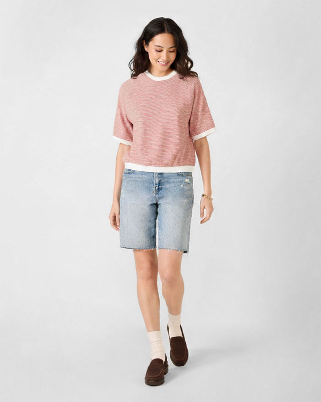 Women Raglan Sleeve Stripes Top