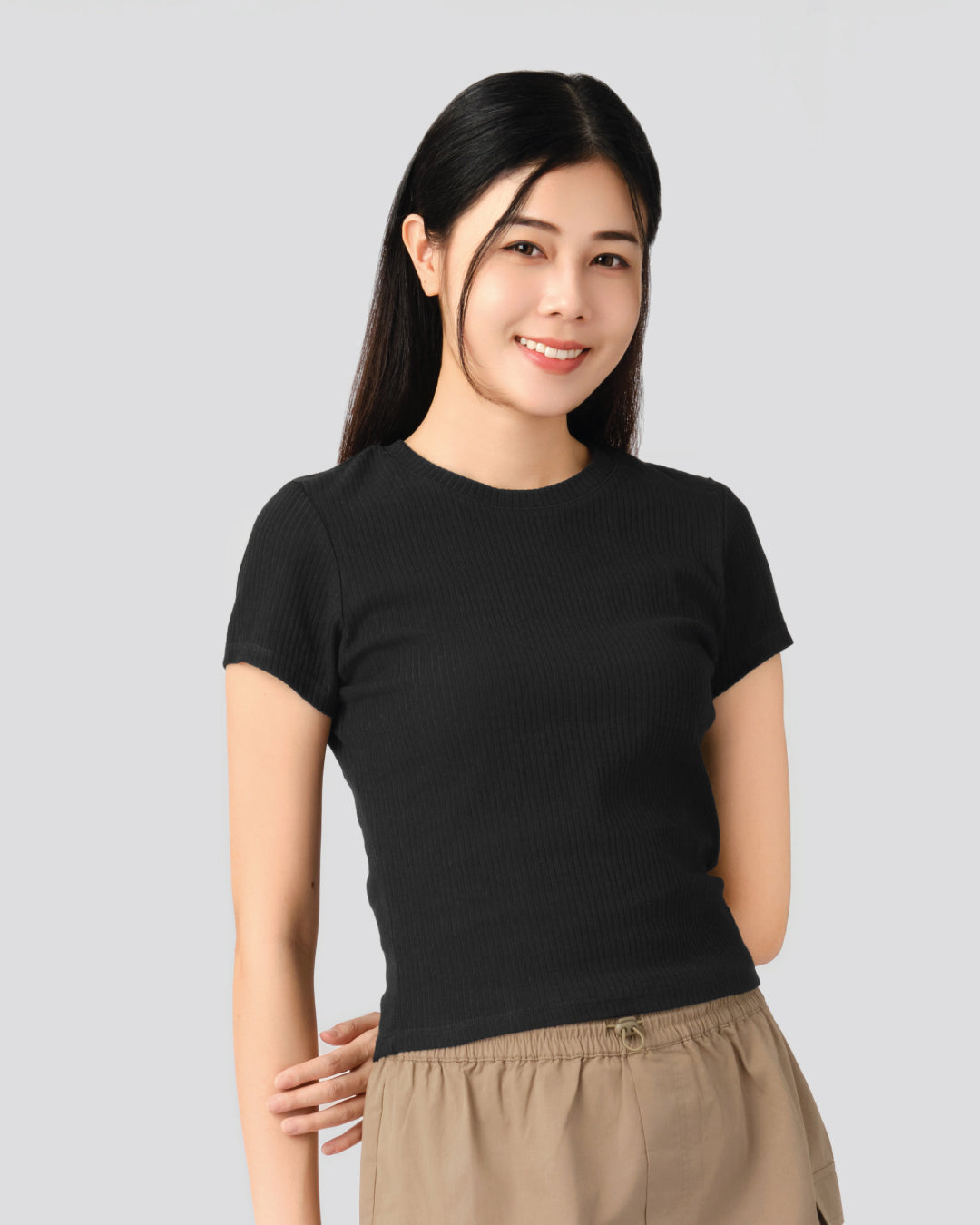 Women Round Neck Ribbed Top