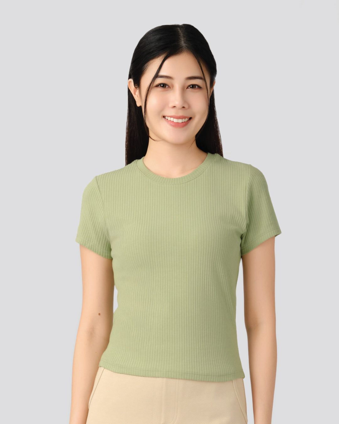 Women Round Neck Ribbed Top