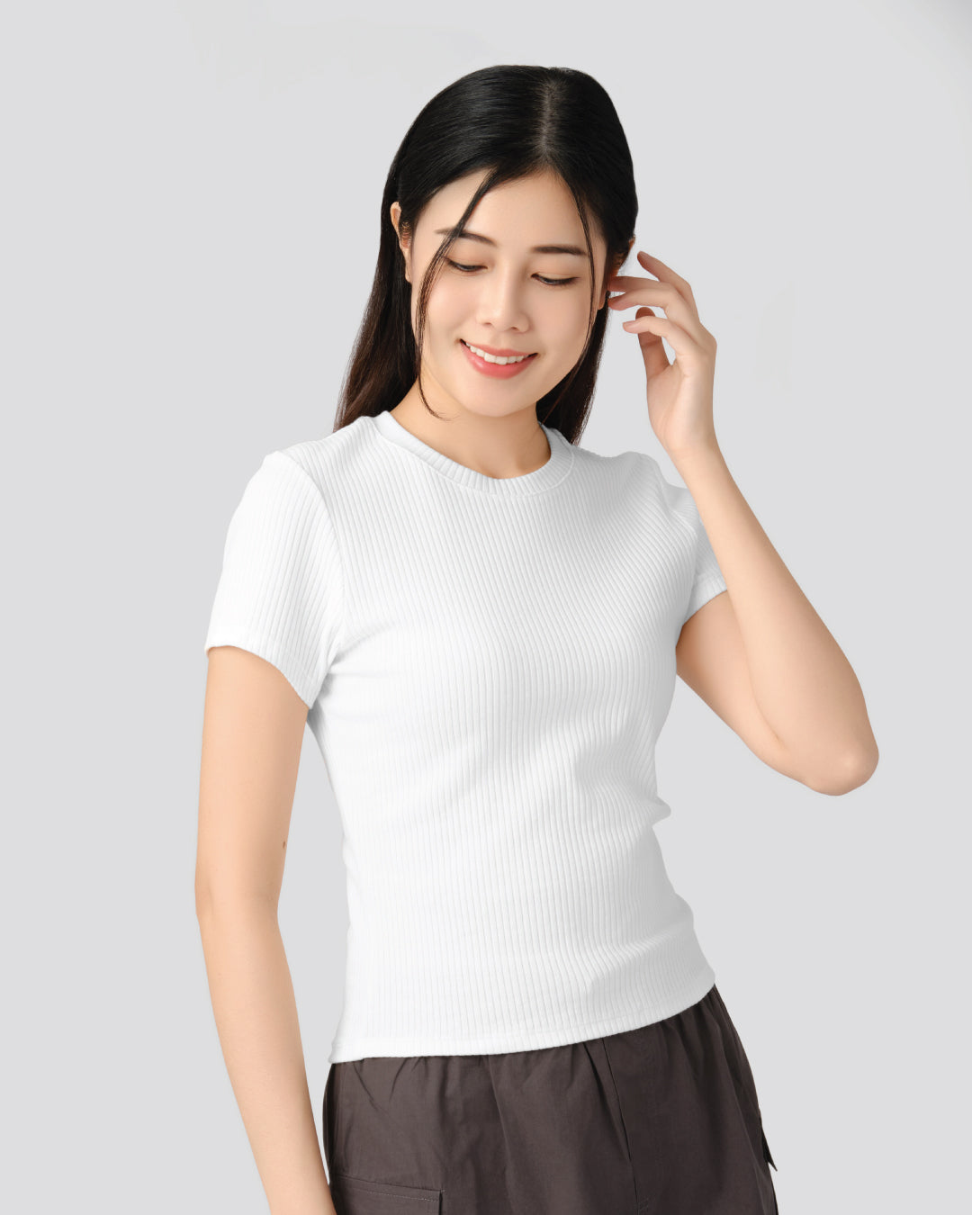 Women Round Neck Ribbed Top