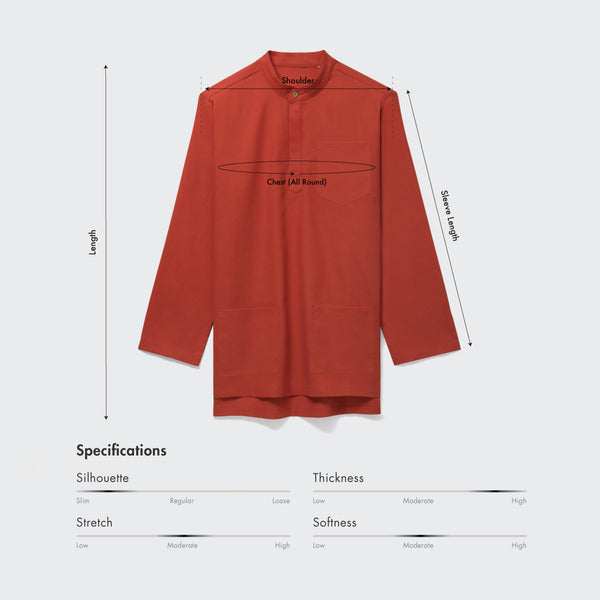 Size chart for Men Klasik Baju Melayu (Top)