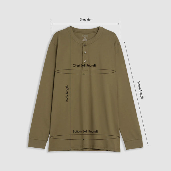 Size chart for Men Long Sleeve Henley Tee