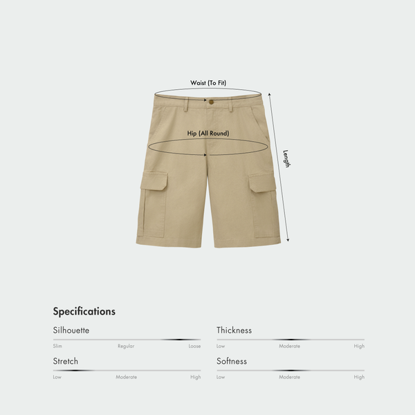 Size chart for Men Baggy Fit Cargo Shorts
