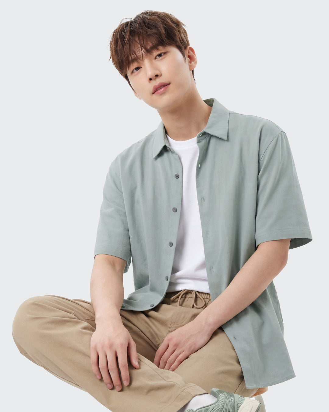 Men Button Up Short Sleeve Casual Shirt