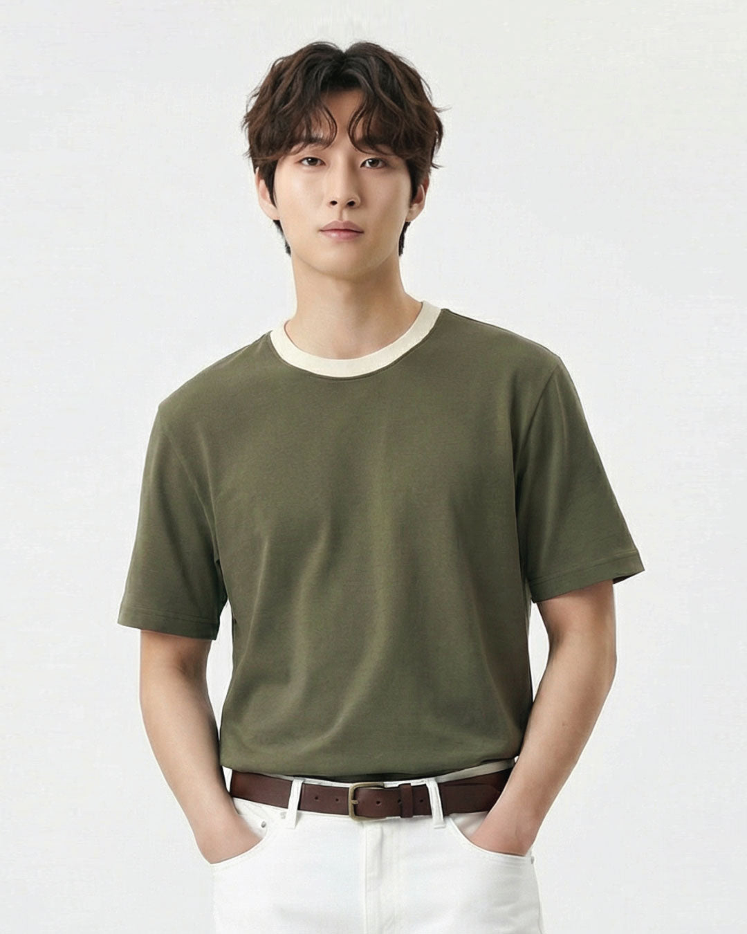 Men Duotone Ribbed Collar Tee