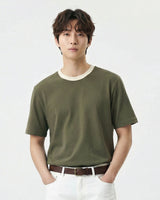 Men Duotone Ribbed Collar Tee