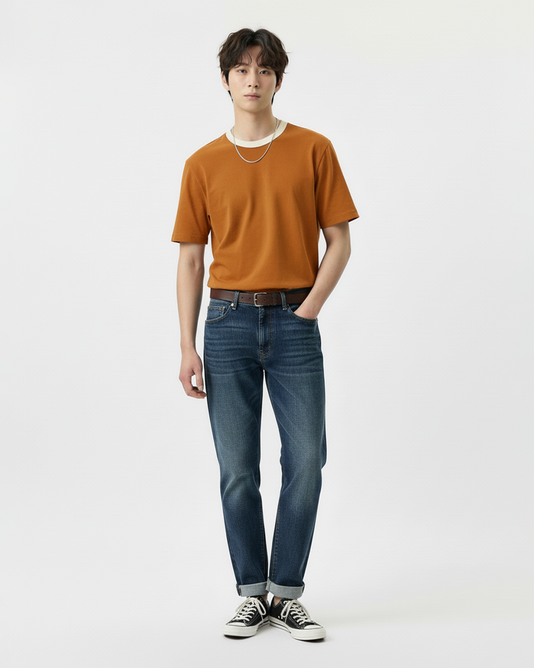 Men Duotone Ribbed Collar Tee