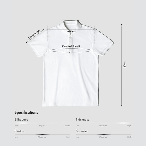 Size chart for Men Mandarin Collar Slim Fit Polo Tee