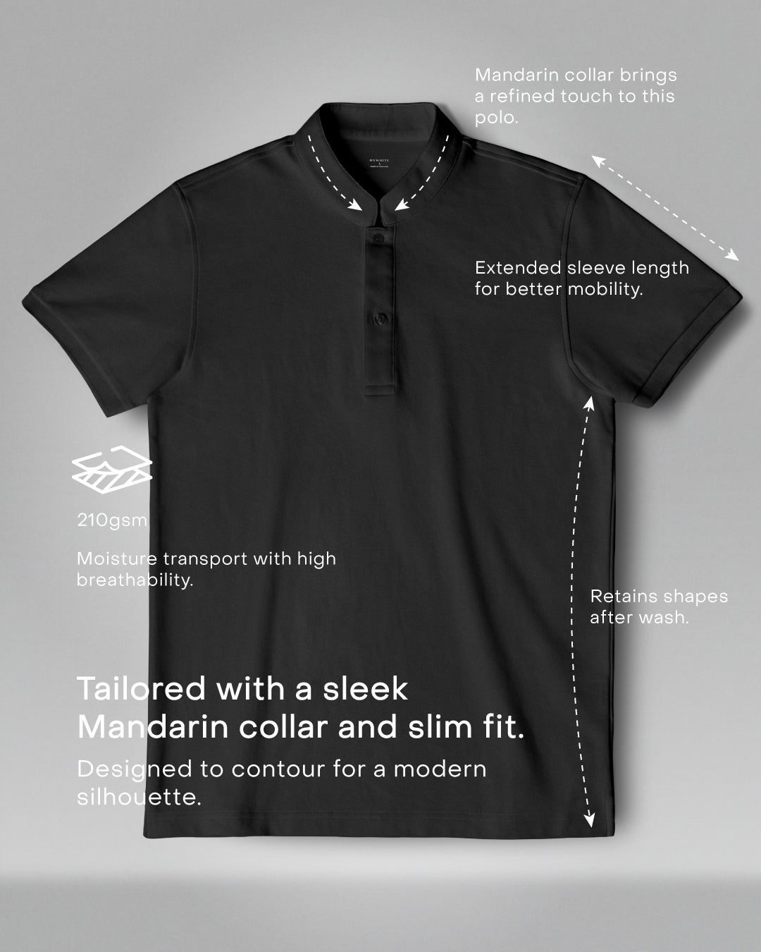 Men Mandarin Collar Slim Fit Polo Tee