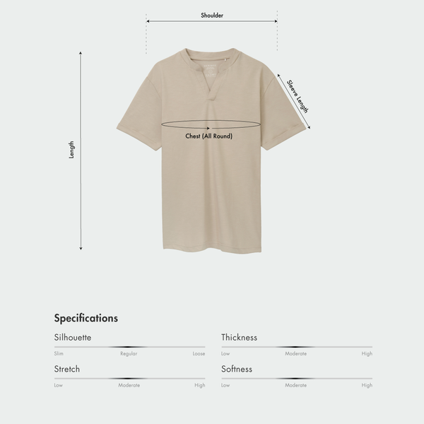 Size chart for Men Mandarin Collar Tee