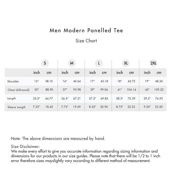 Size chart for Men Modern Panel Tee