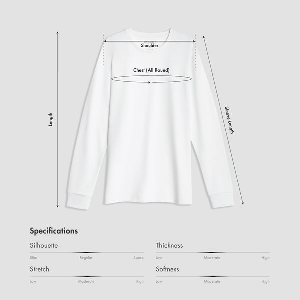 Size chart for Men Premium Long Sleeve Crew Neck Tee