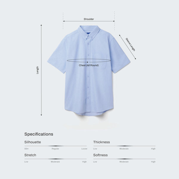 Size chart for Men Short Sleeve Oxford Shirt