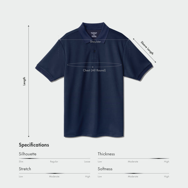 Size chart for Men Sleek Fit Air Polo Tee