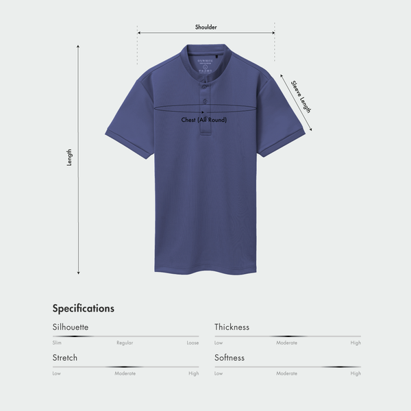 Size chart for Men Sleek Fit Mandarin Collar Tee