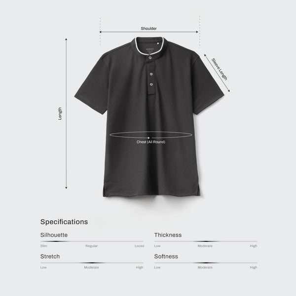 Size chart for Men Slim Fit Contrast Mandarin Collar Tee