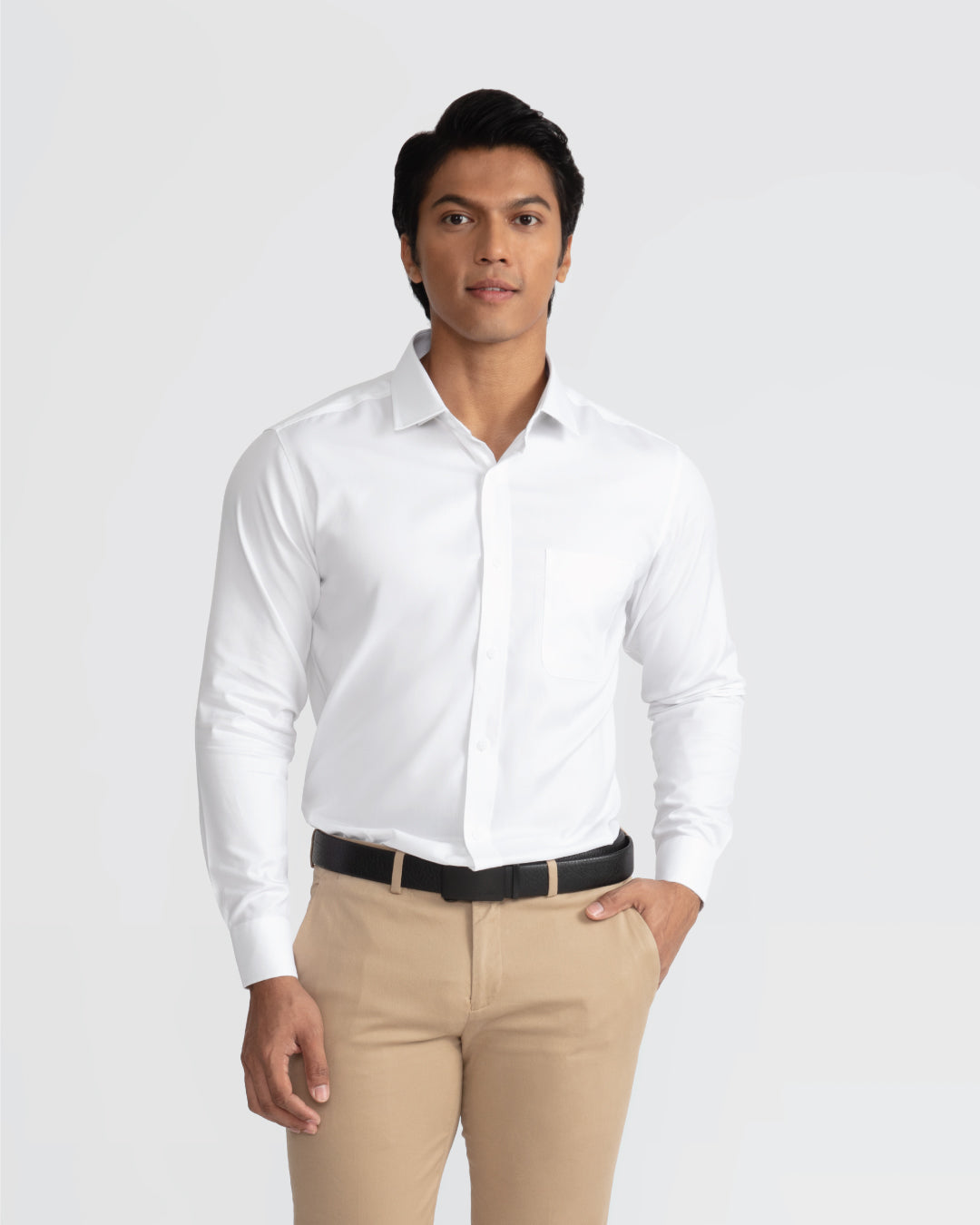 Men Slim Fit Long Sleeve Formal Pocket Shirt – OXWHITE