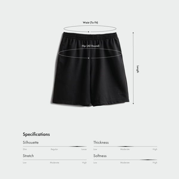 Size chart for Men Terry Sweat Shorts
