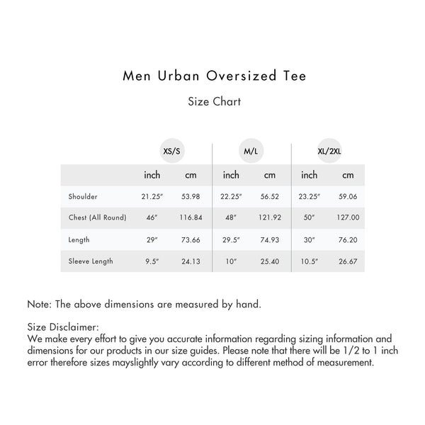 Size chart for Men Urban Oversized Tee