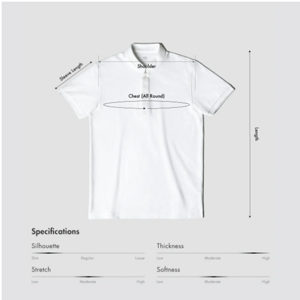 Size chart for Men Mandarin Collar Slim Fit Polo Tee
