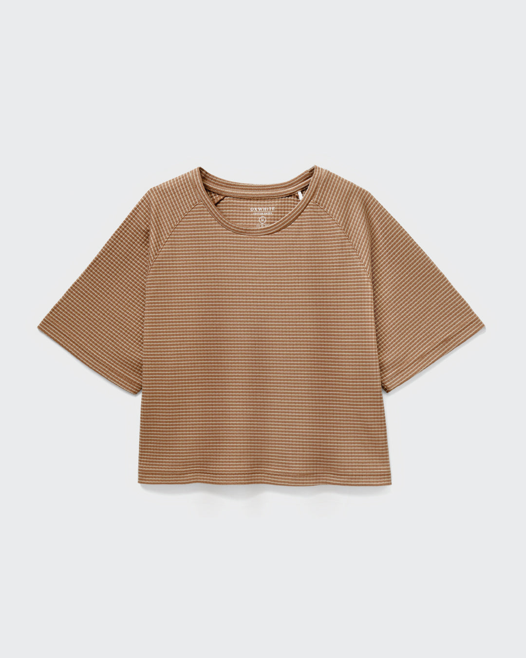 Women Ribbed Raglan Stripe Cropped Top