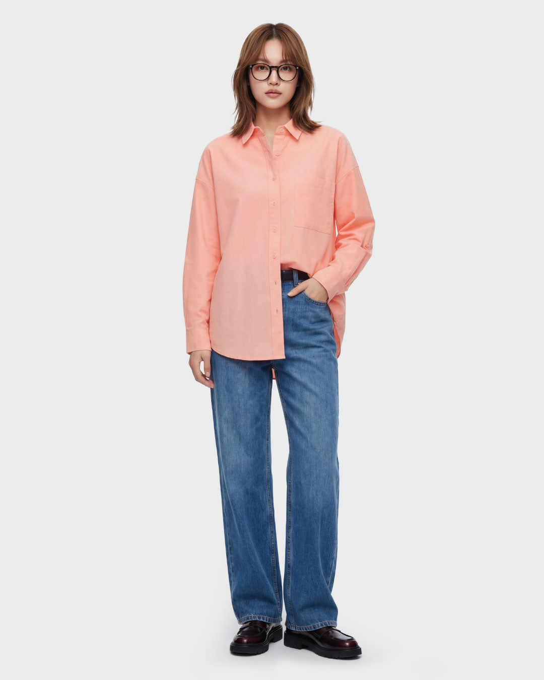 Women Long Sleeve Oxford Oversized Shirt