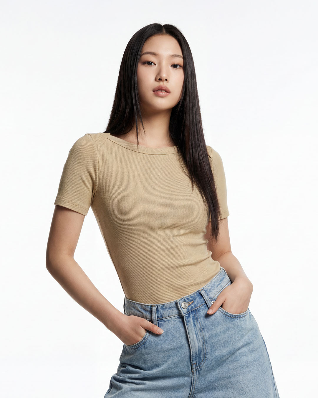 Women Boat Neck Ribbed Top