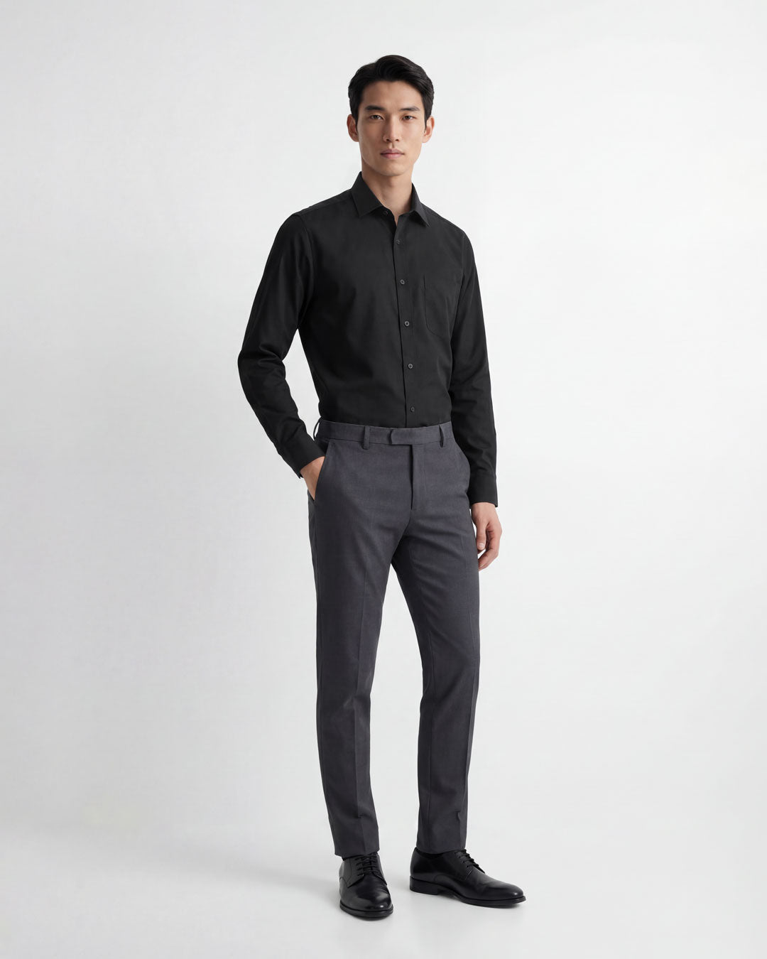 Men Slim Fit Long Sleeve Formal Pocket Shirt