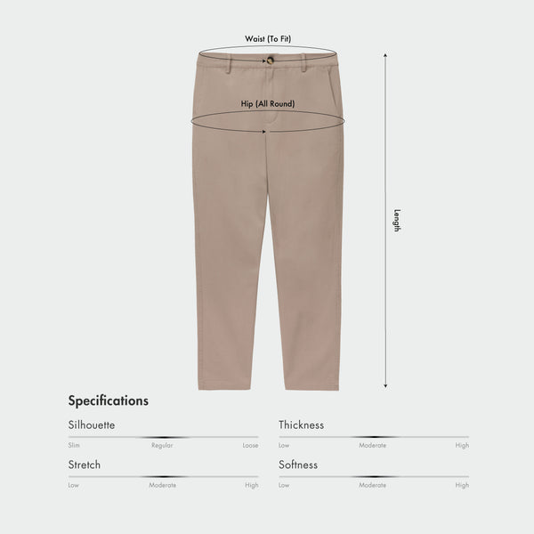 Size chart for Men Regular Fit Chino Pants