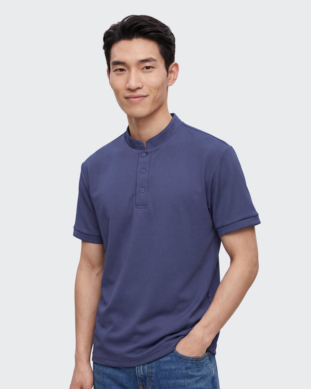 Men Sleek Fit Mandarin Collar Tee