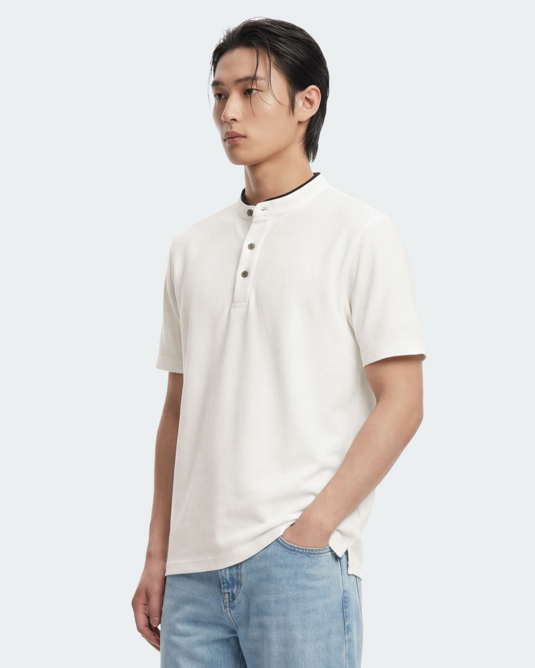 Men Slim Fit Contrast Mandarin Collar Tee