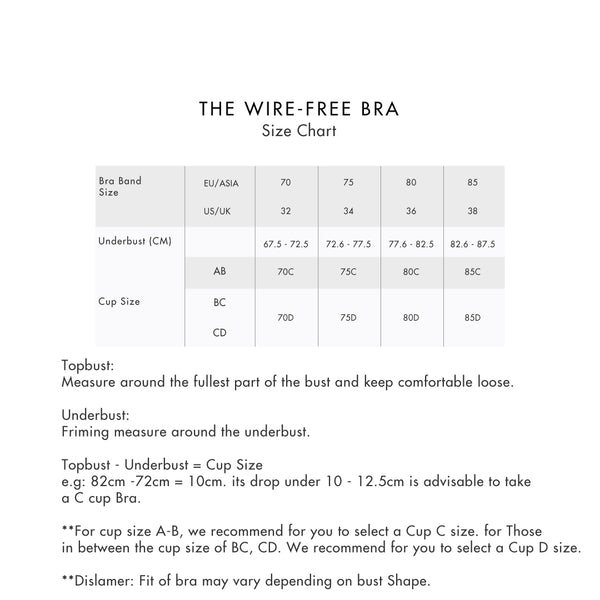 Size chart for The Wire-Free Bra
