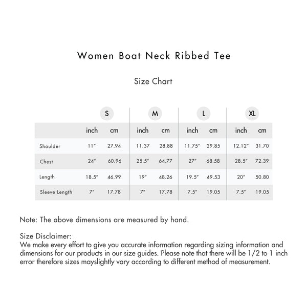 Size chart for Women Boat Neck Ribbed Top