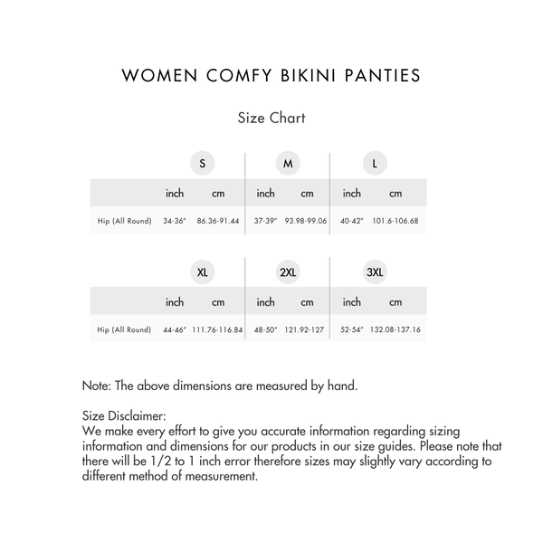 Size chart for Women Comfy Bikini Panties - Pattern (2 in 1 pack)