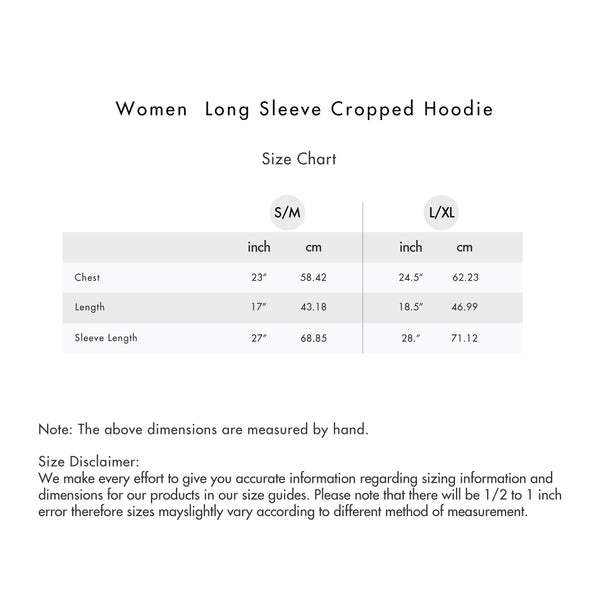 Size chart for Women Long Sleeve Cropped Hoodie Pullover