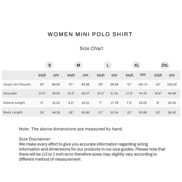 Size chart for Women Mini Polo Shirt