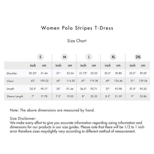 Size chart for Women Stripes Polo T-Dress